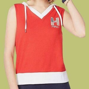 Tommy Hilfiger Sport Red White Sleeveless Hoodie NWT size Small